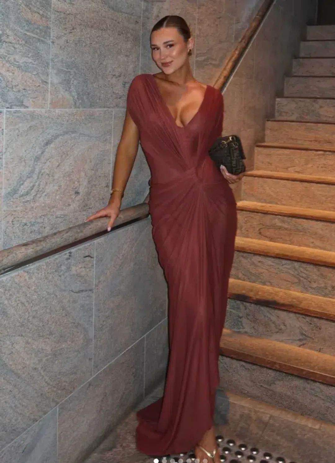 Bec and Bridge Leia Drape Gown Rust Size 6 for rent on The Volte - main image