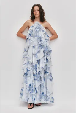 Aje Pandorea Layered Maxi Dress in Iris Blue and White Size S/AU 8 for rent on The Volte - image 1