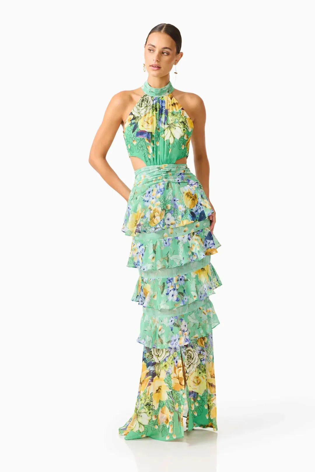 Elliatt Gardenia Halter Maxi Dress in Green Size S/AU 8 for rent on The Volte - main image