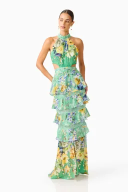 Elliatt Gardenia Halter Maxi Dress in Green Size S/AU 8 for rent on The Volte - image 2