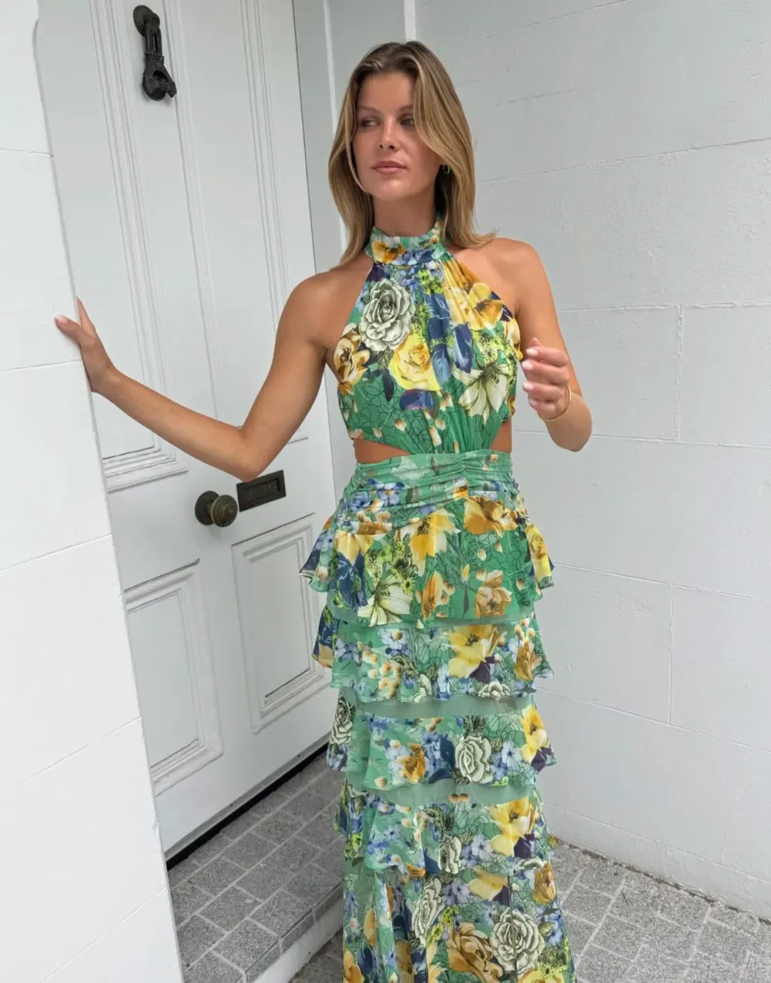 Elliatt Gardenia Halter Maxi Dress in Green Size S/AU 8 for rent on The Volte - main image