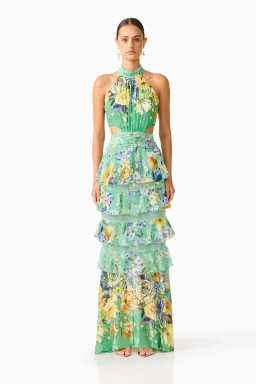 Elliatt Gardenia Halter Maxi Dress in Green Size S/AU 8 for rent on The Volte - image 1