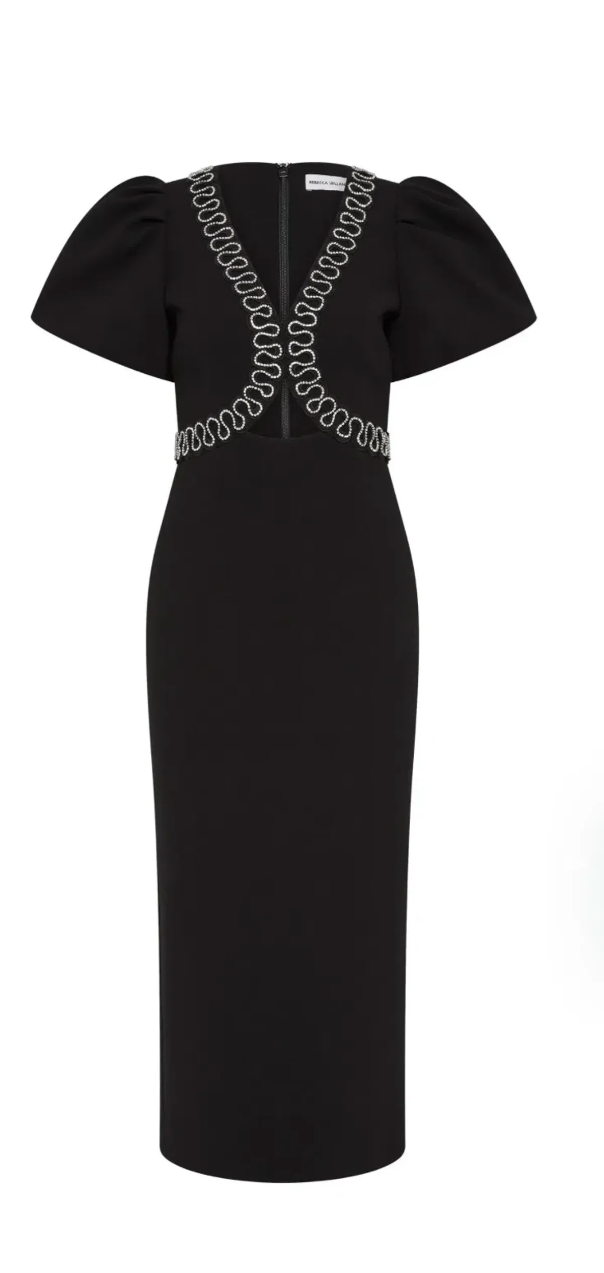 Rebecca Vallance NYX Puff Sleeve midi dress in black size 12 for rent on The Volte - main image
