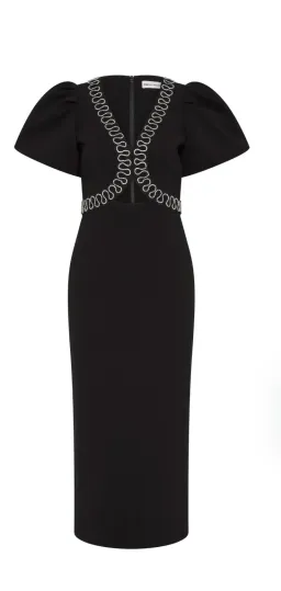 Rebecca Vallance NYX Puff Sleeve midi dress in black size 12 for rent on The Volte - image 1