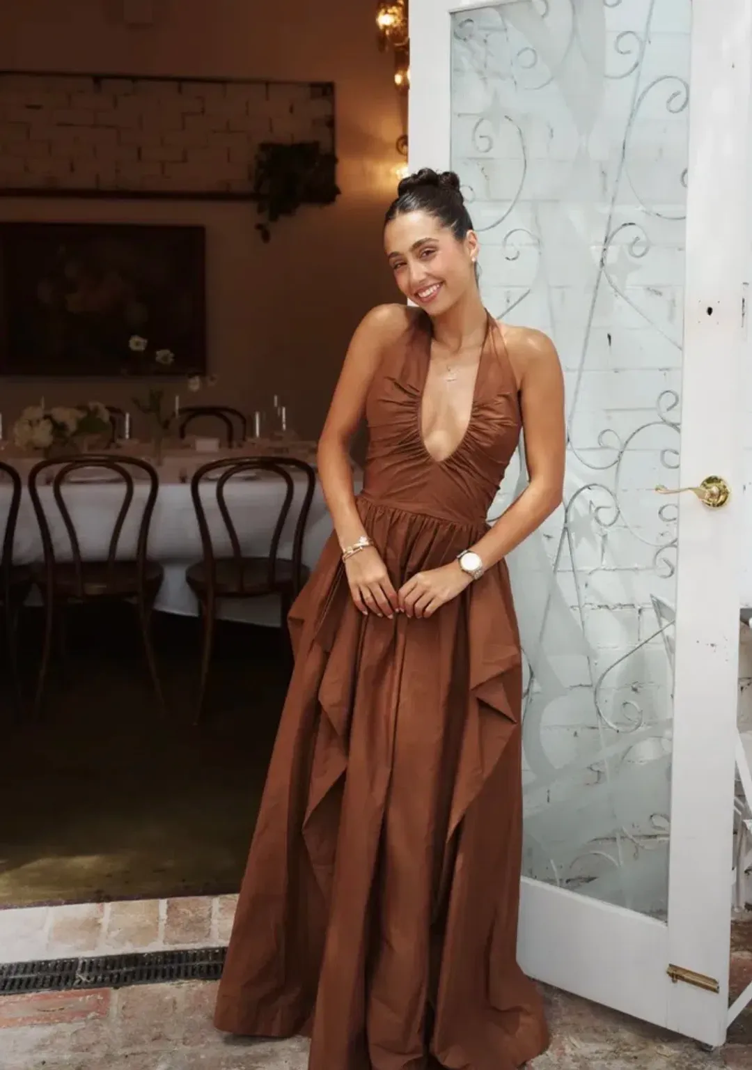 Manning Cartell- Provence Halter Dress– Cognac- Size 12 for rent on The Volte - main image