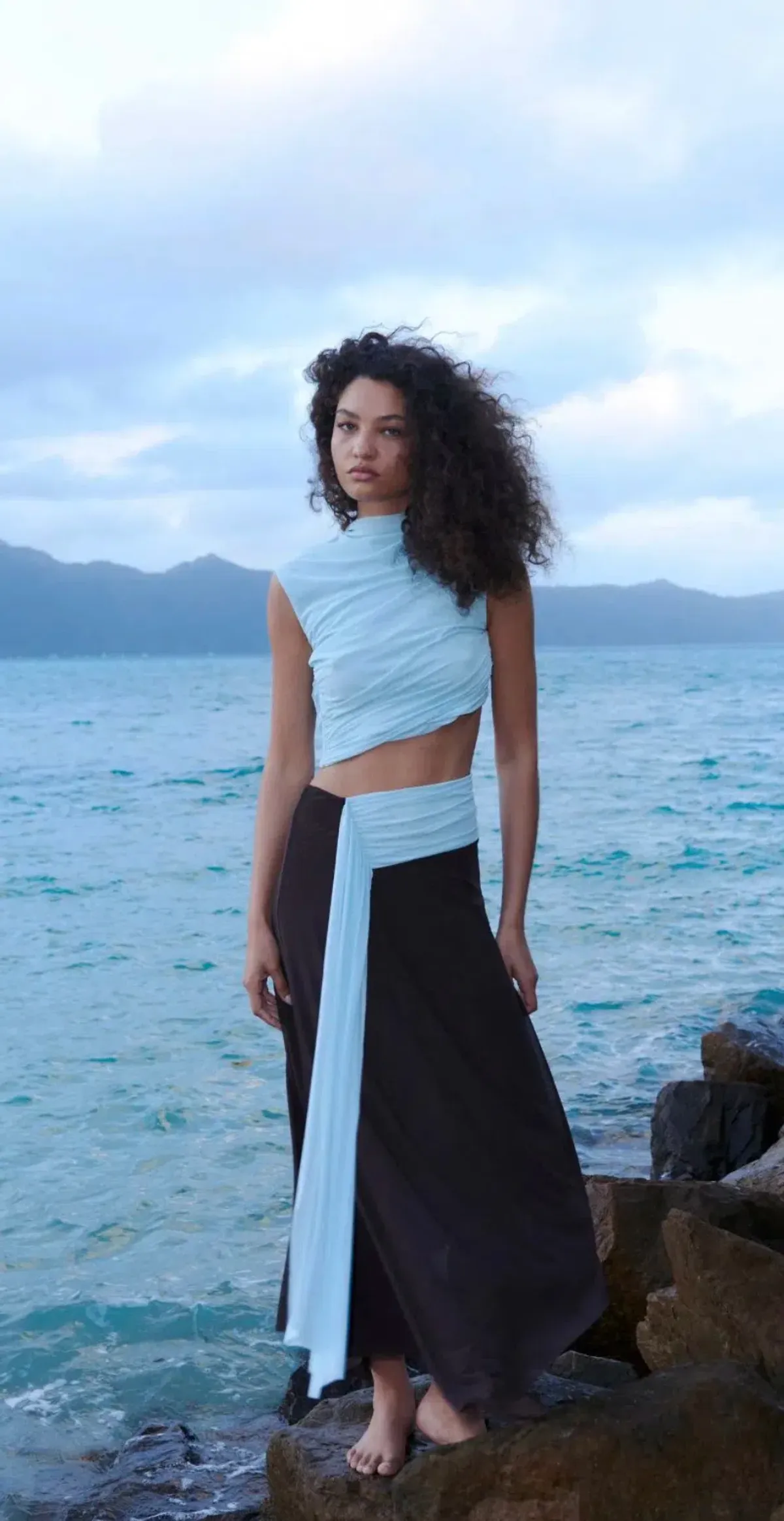 Bec & Bridge - Conni Asym Midi Dress – Arctic Blue / Dark Chocolate- Size 8  for rent on The Volte - main image