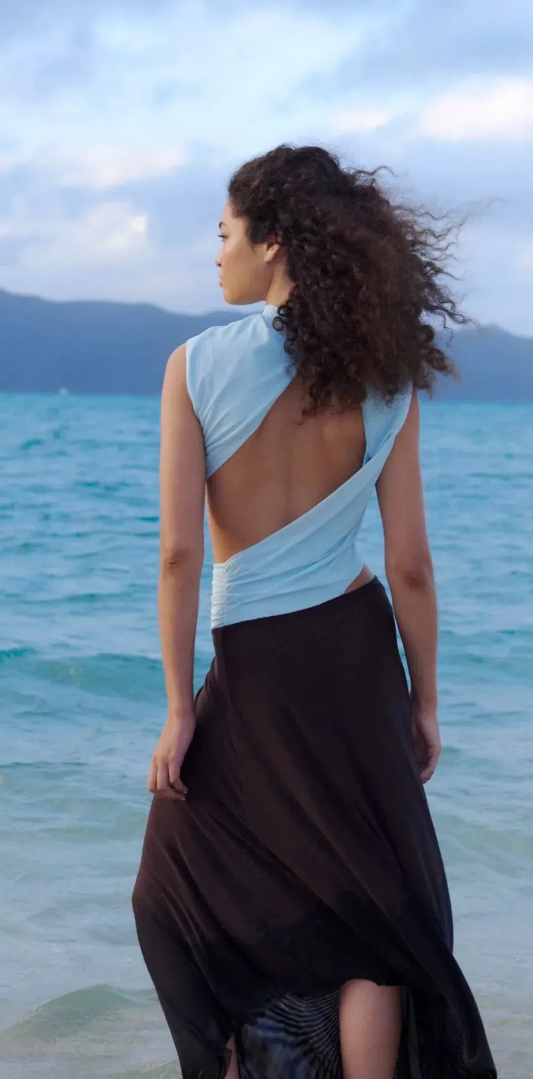 Bec & Bridge - Conni Asym Midi Dress – Arctic Blue / Dark Chocolate- Size 8  for rent on The Volte - main image