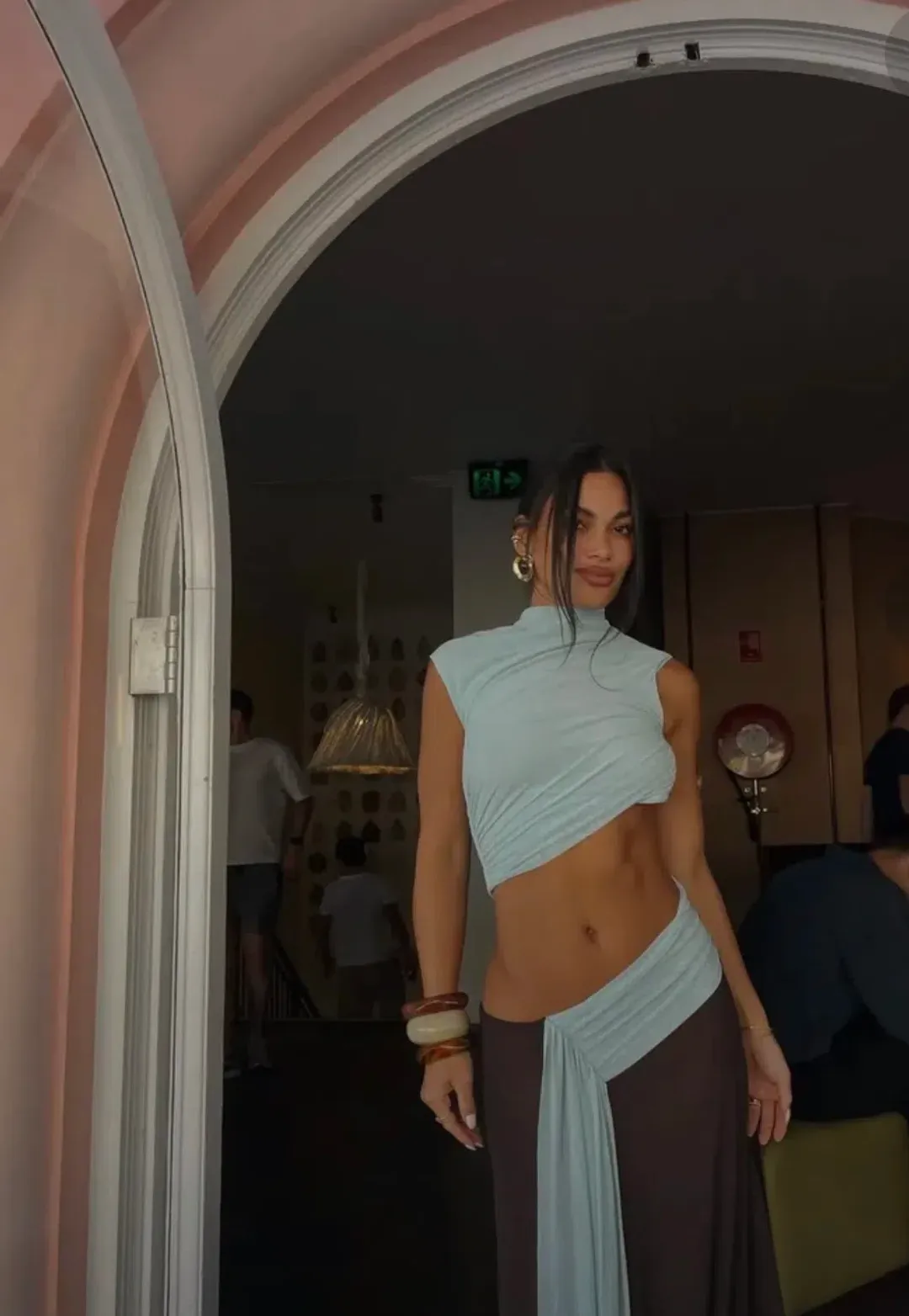 Bec & Bridge - Conni Asym Midi Dress – Arctic Blue / Dark Chocolate- Size 8  for rent on The Volte - main image