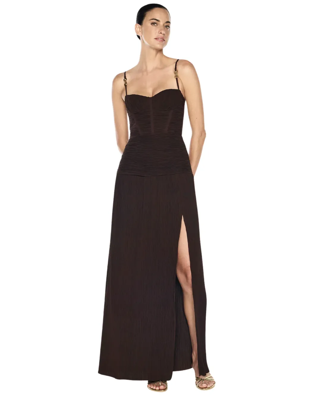Manning Cartell Double Time Pleat Dress Dark Chocolate Brown AU Size 12 for rent on The Volte - main image