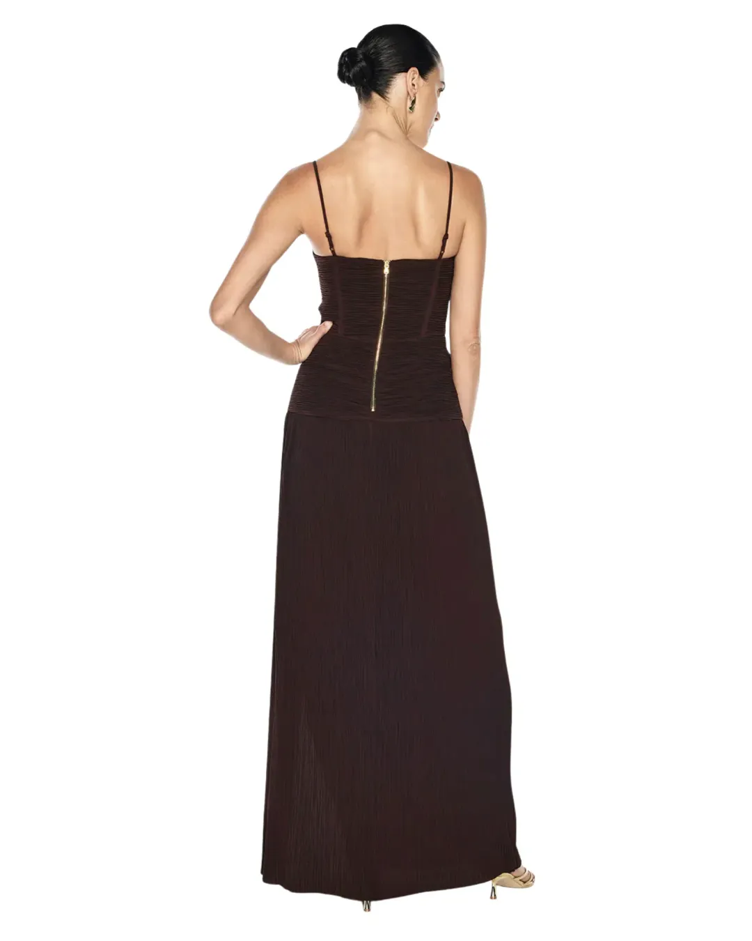 Manning Cartell Double Time Pleat Dress Dark Chocolate Brown AU Size 12 for rent on The Volte - main image
