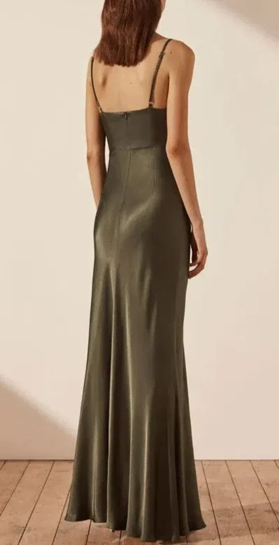 Shonajoy La Lune Cross Draped Maxi Dress in Olive AU8 for rent on The Volte - main image