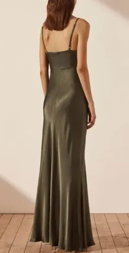 Shonajoy La Lune Cross Draped Maxi Dress in Olive AU8 for rent on The Volte - image 2