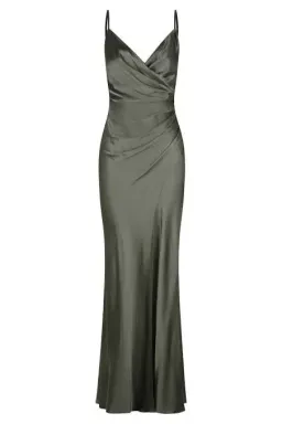 Shonajoy La Lune Cross Draped Maxi Dress in Olive AU8 for rent on The Volte - image 1