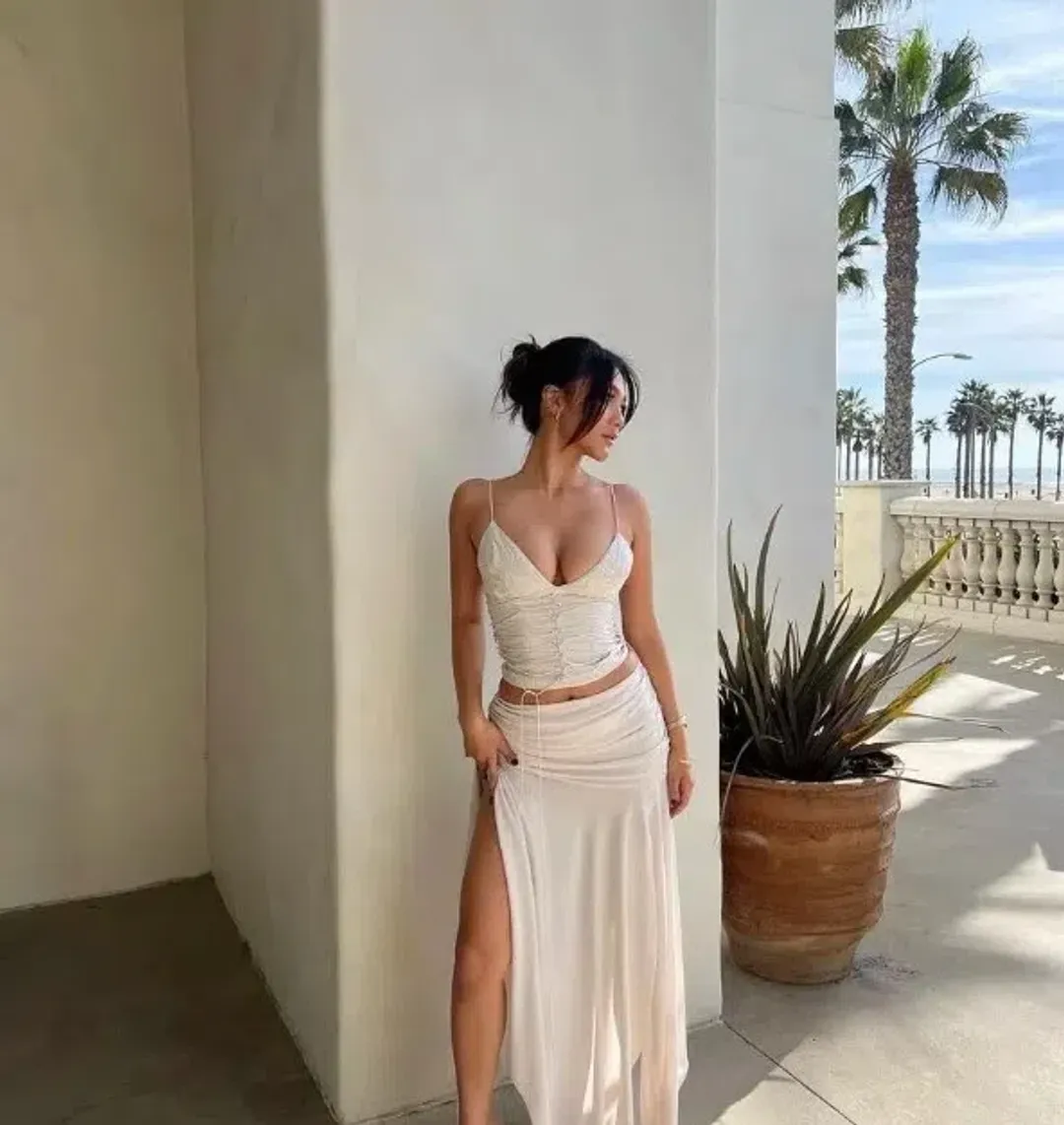 House of CB Antonella Vegan Leather Corset & Kaira Draped Skirt Set Off White Size XS/S for rent on The Volte - main image