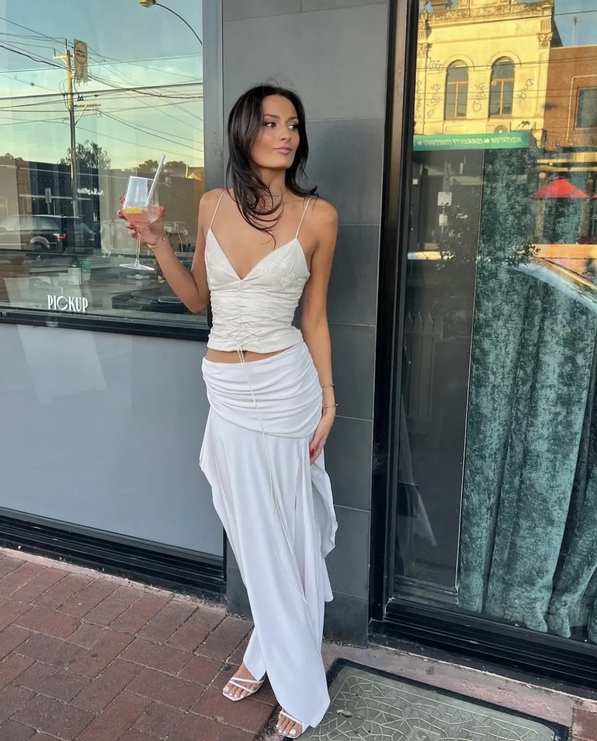 House of CB Antonella Vegan Leather Corset & Kaira Draped Skirt Set Off White Size XS/S for rent on The Volte - main image