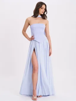 Qianna Baby Blue Peplum Drop Waist Chiffon Gown for rent on The Volte - image 1