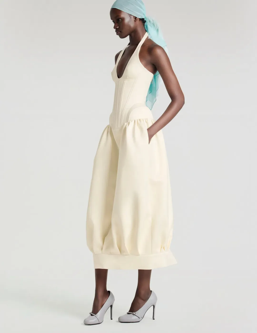 Fanci Club EPIDERMIS CORSET DRESS cream yellow size XS for rent on The Volte - main image