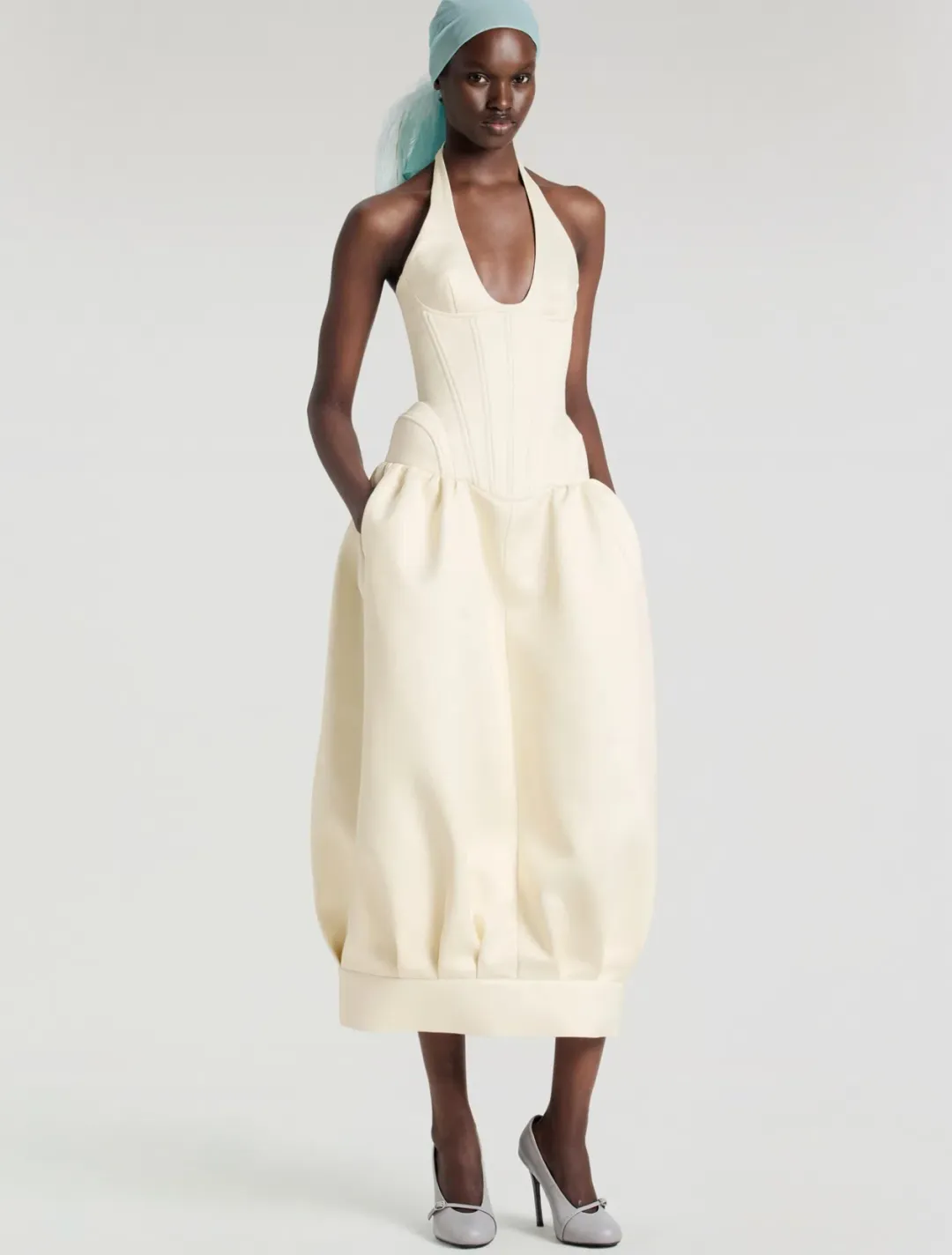 Fanci Club EPIDERMIS CORSET DRESS cream yellow size XS for rent on The Volte - main image