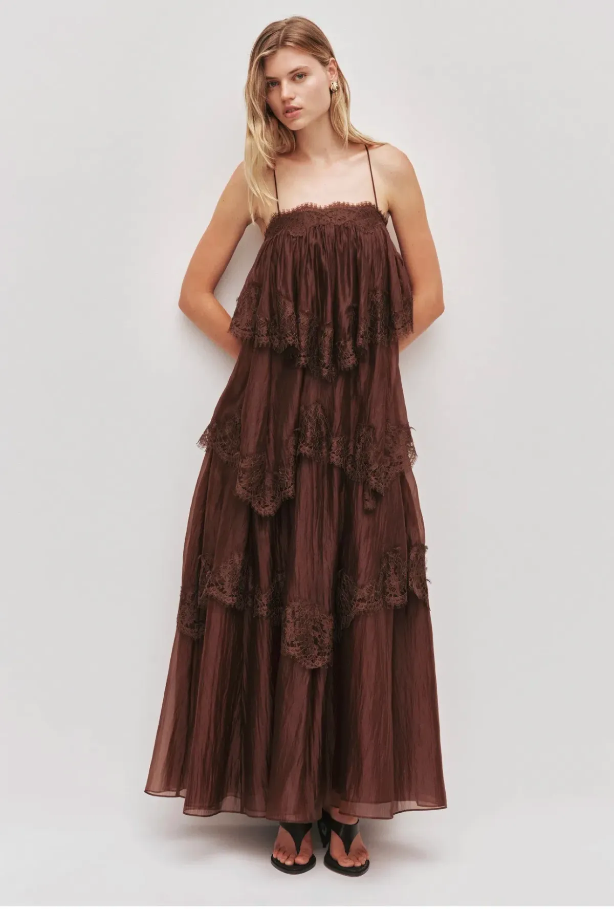 Aje Ophelia Gown size 14 Chocolate Brown  for rent on The Volte - main image