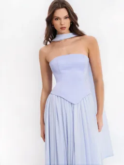 Qianna Baby Blue Peplum Drop Waist Chiffon Gown for rent on The Volte - image 9