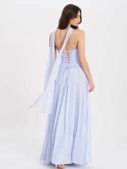 Qianna Baby Blue Peplum Drop Waist Chiffon Gown for rent on The Volte - image 2