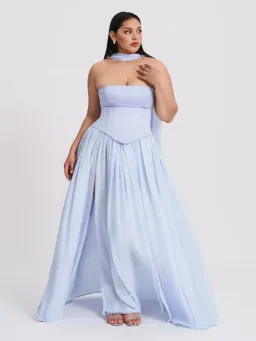 Qianna Baby Blue Peplum Drop Waist Chiffon Gown for rent on The Volte - image 4