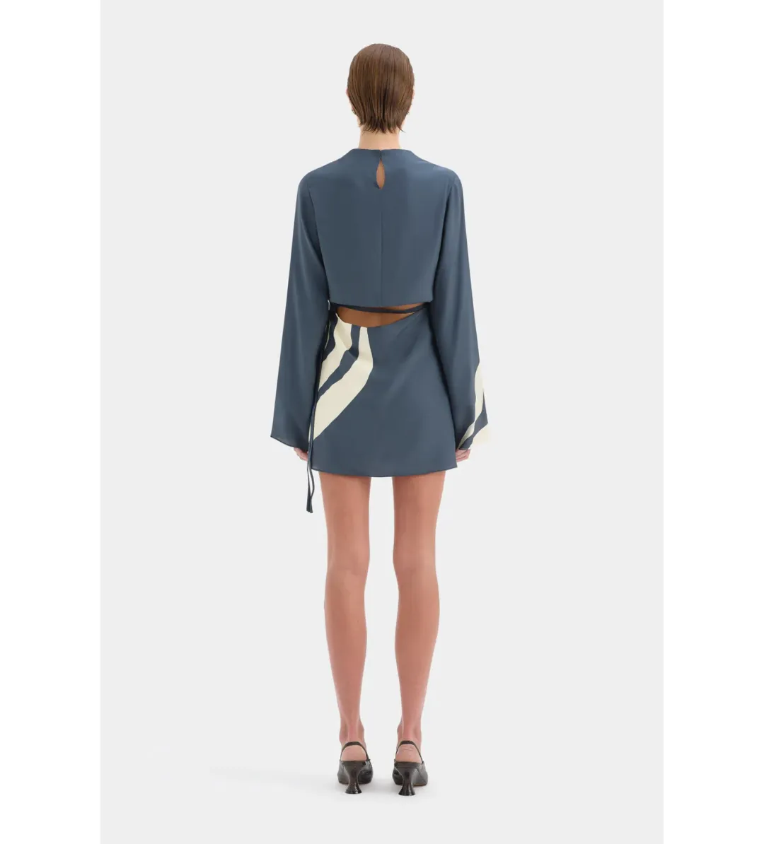 Sir The Label Lilou Long Sleeve Mini Dress in Liora Charcoal Blue Size3/AU12 for rent on The Volte - main image