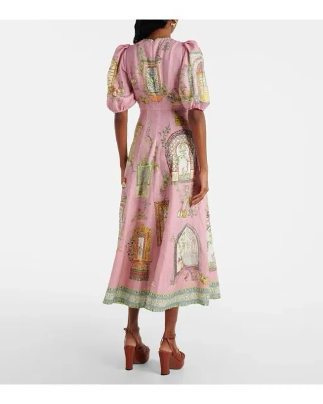 ALEMAIS Monte Midi Dress Pink Print Size 8 AU for rent on The Volte - main image