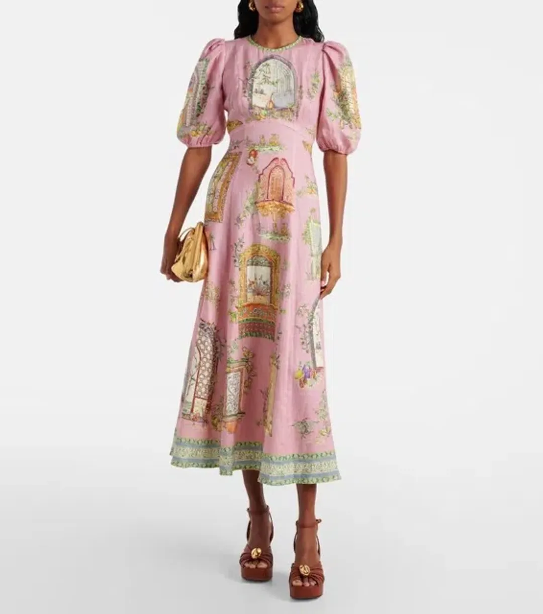 ALEMAIS Monte Midi Dress Pink Print Size 8 AU for rent on The Volte - main image