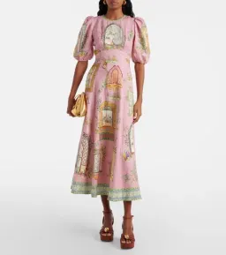 ALEMAIS Monte Midi Dress Pink Print Size 8 AU for rent on The Volte - image 1