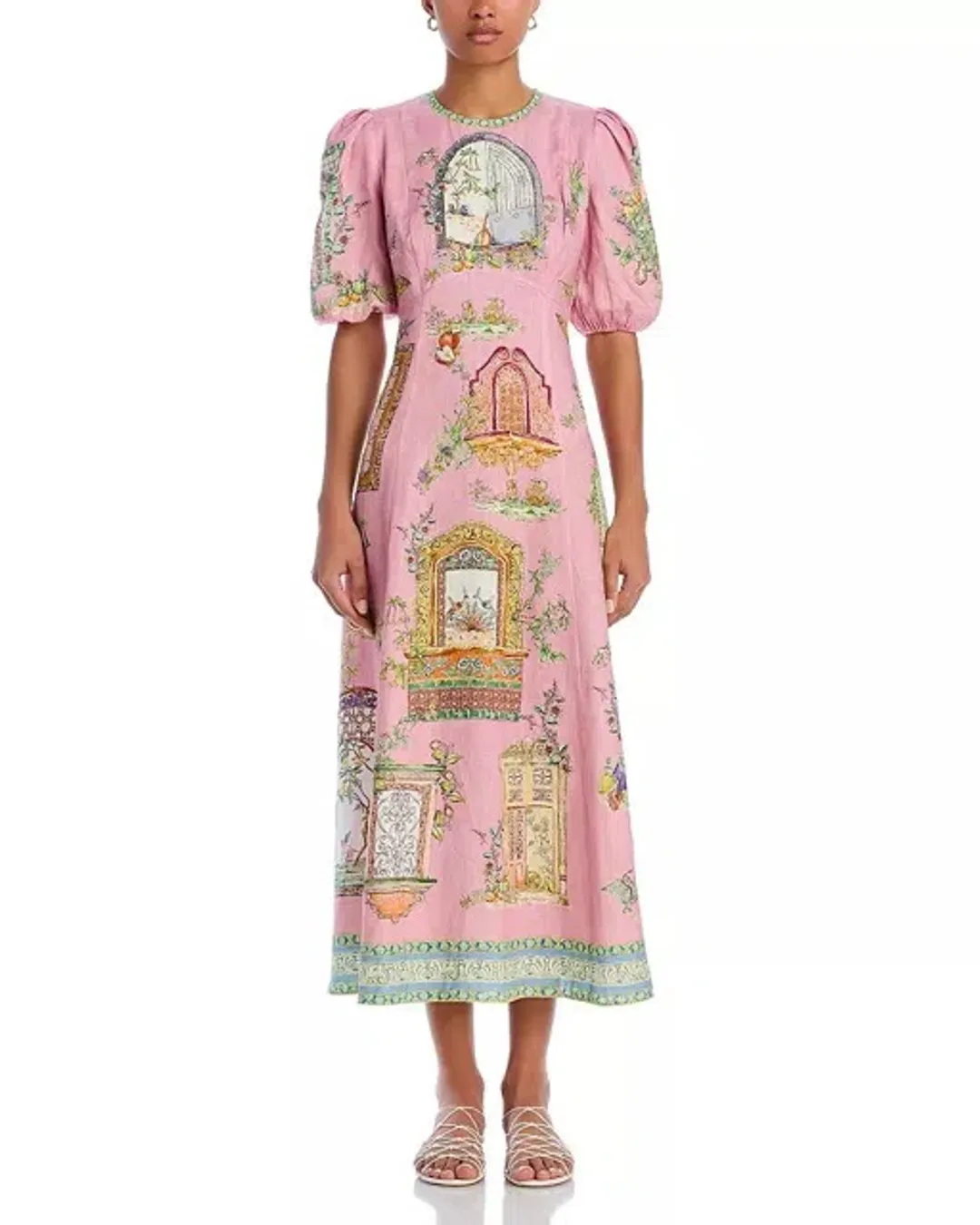 ALEMAIS Monte Midi Dress Pink Print Size 8 AU for rent on The Volte - main image