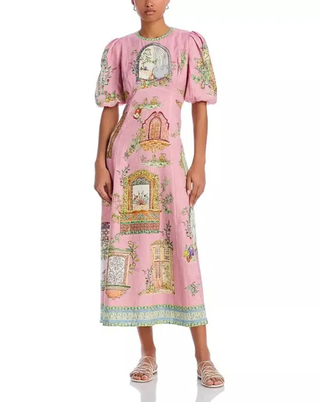 ALEMAIS Monte Midi Dress Pink Print Size 8 AU for rent on The Volte - main image