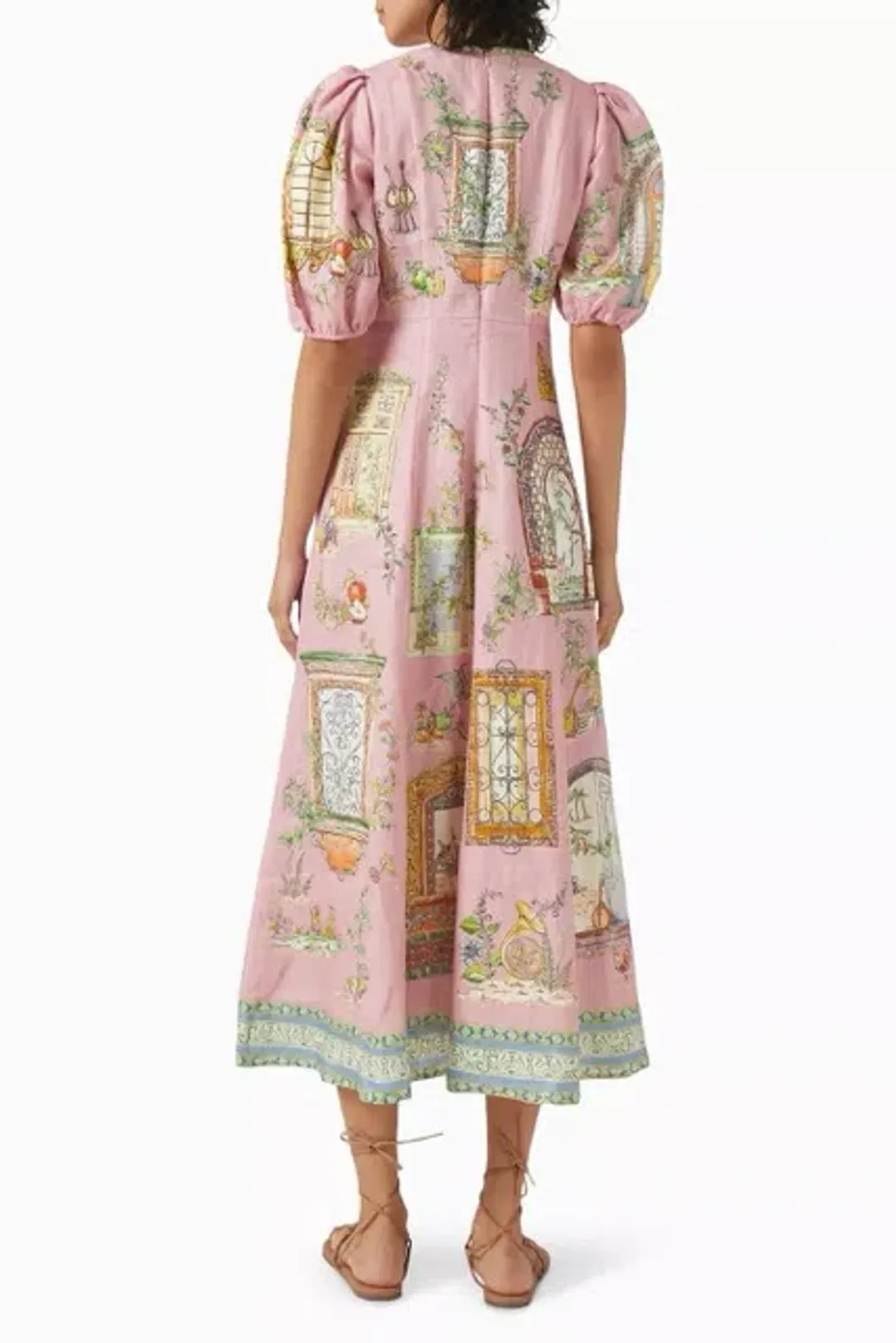 ALEMAIS Monte Midi Dress Pink Print Size 8 AU for rent on The Volte - main image