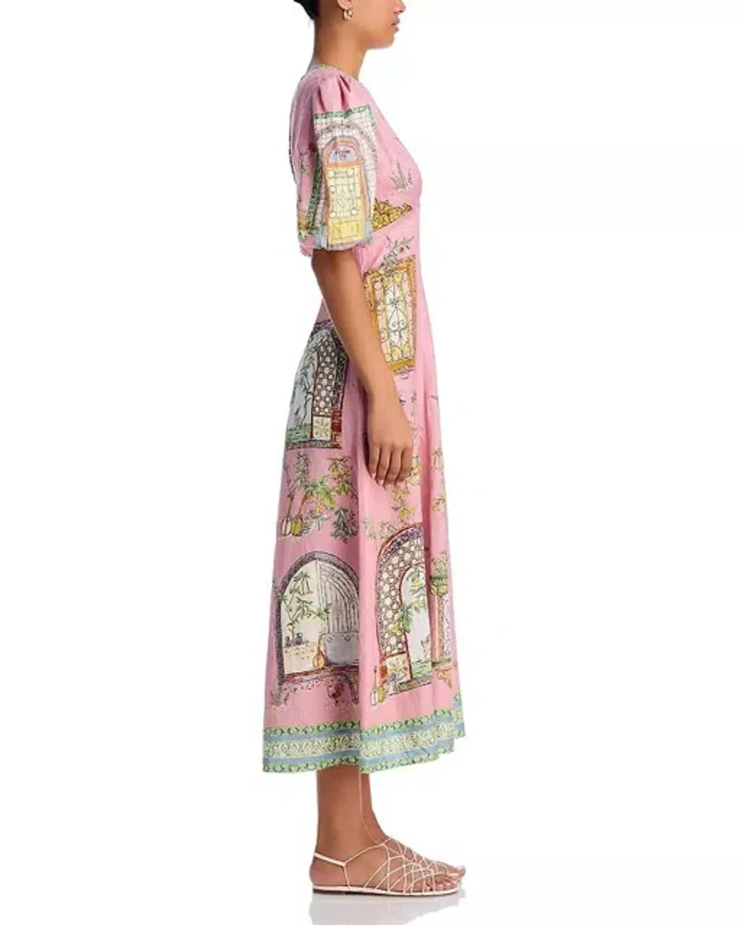 ALEMAIS Monte Midi Dress Pink Print Size 8 AU for rent on The Volte - main image
