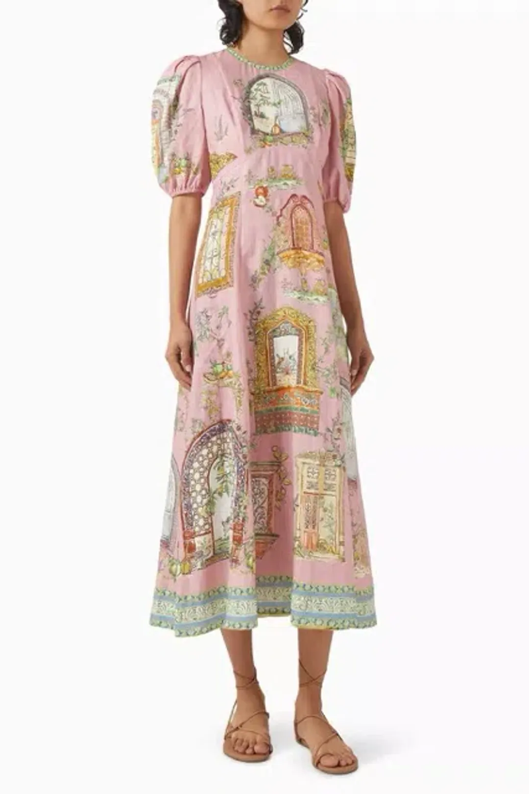 ALEMAIS Monte Midi Dress Pink Print Size 8 AU for rent on The Volte - main image