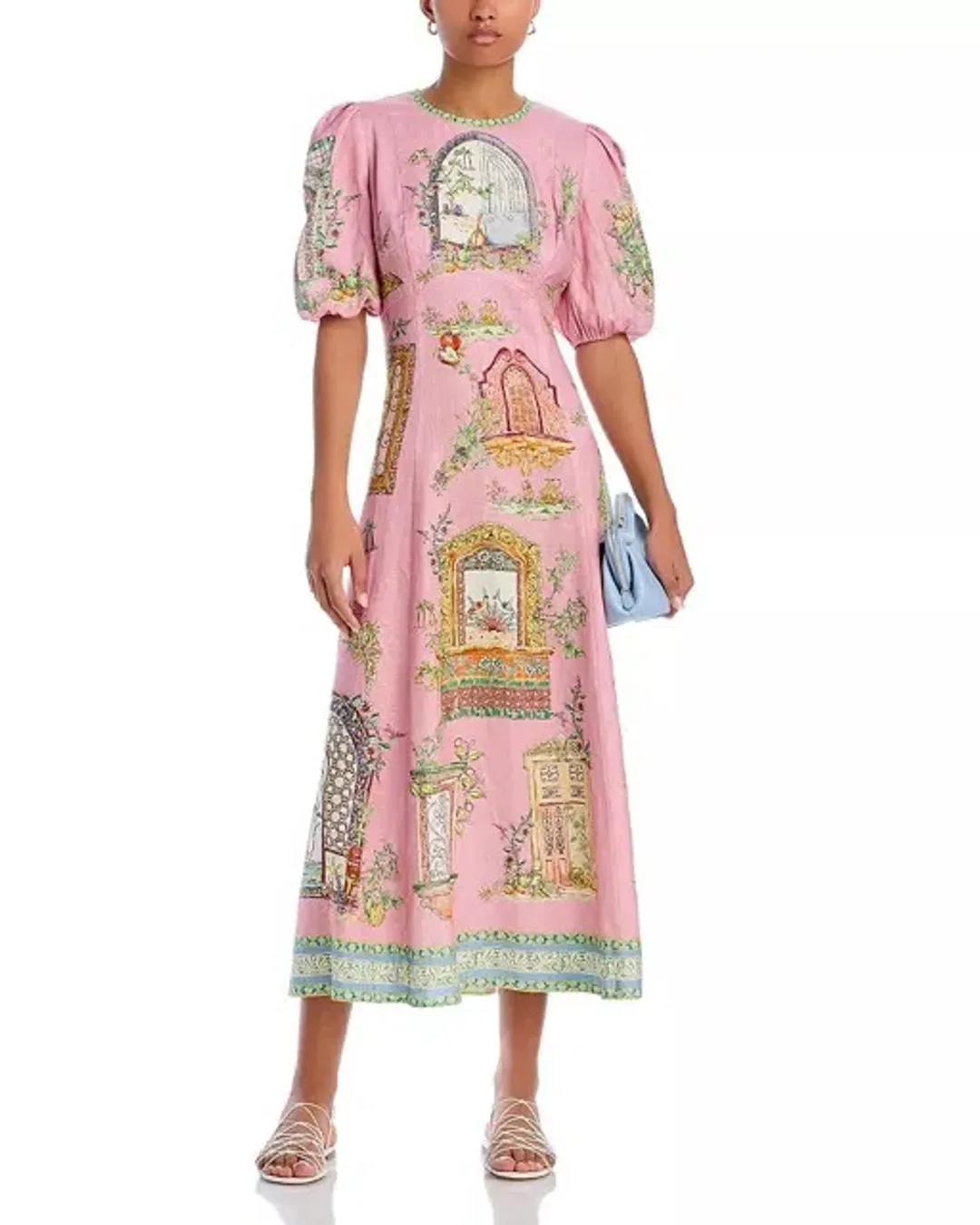 ALEMAIS Monte Midi Dress Pink Print Size 8 AU for rent on The Volte - main image
