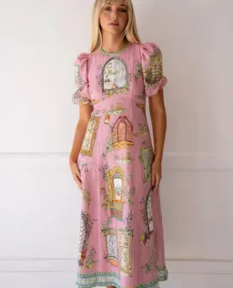 ALEMAIS Monte Midi Dress Pink Print Size 8 AU for rent on The Volte - image 19