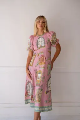 ALEMAIS Monte Midi Dress Pink Print Size 8 AU for rent on The Volte - image 18