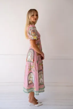 ALEMAIS Monte Midi Dress Pink Print Size 8 AU for rent on The Volte - image 17