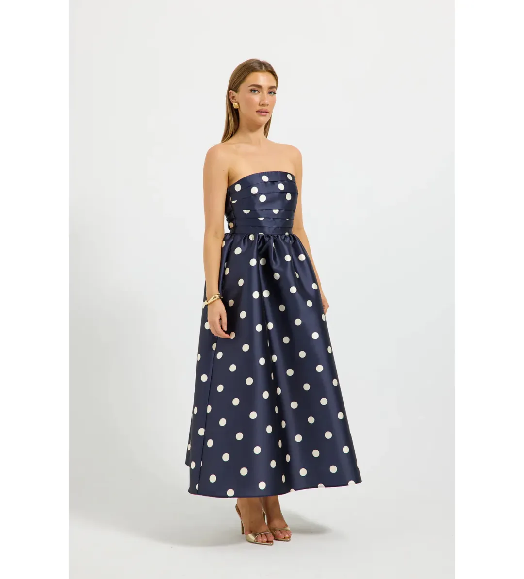Pasduchas Dottie Strapless Midi Dress in Navy Size AU6 for rent on The Volte - main image