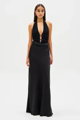New MISHA Celine Satin Maxi Dress in Black - Size 6 / XXS formal gown for rent on The Volte - image 3