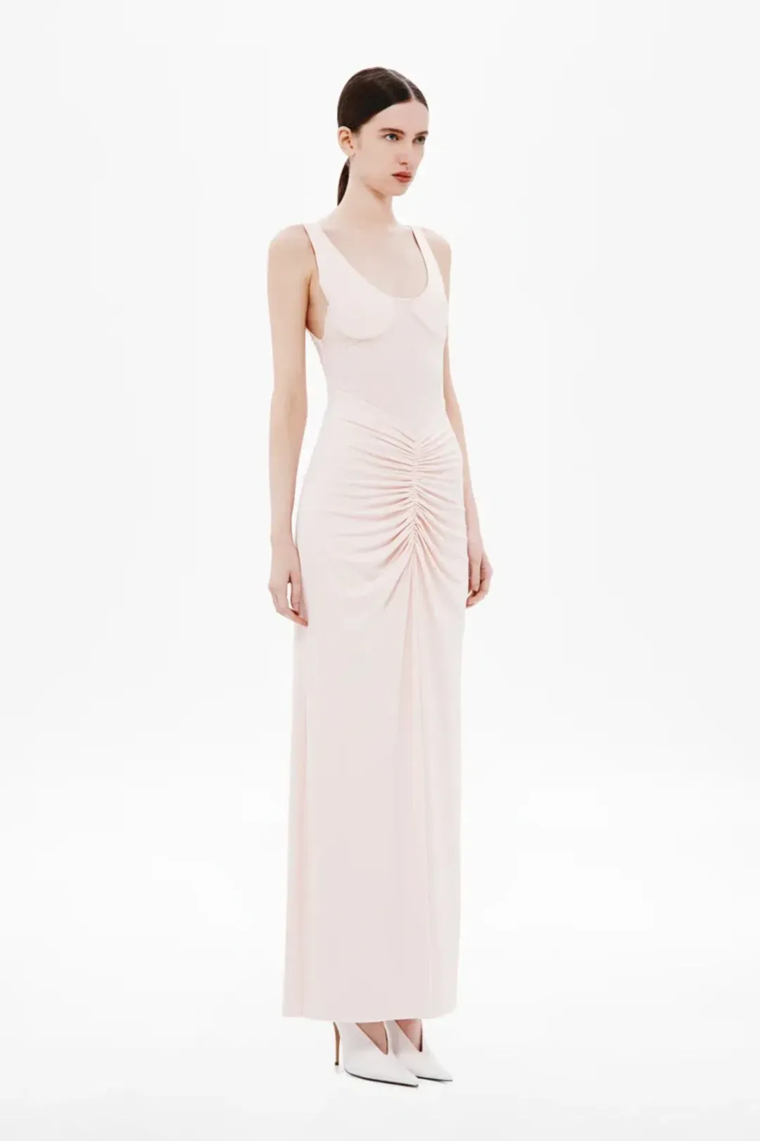 New MISHA "The Gisele" Jersey Dress in Dusty Pink, - Size 10 / S - Mesh Maxi Gown for rent on The Volte - main image