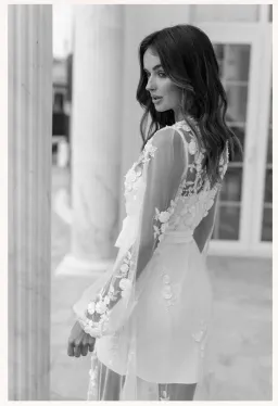 Le Rose Steffanie Beaded Floral Lace Maxi Bridal Robe -includes Slip for rent on The Volte - image 4