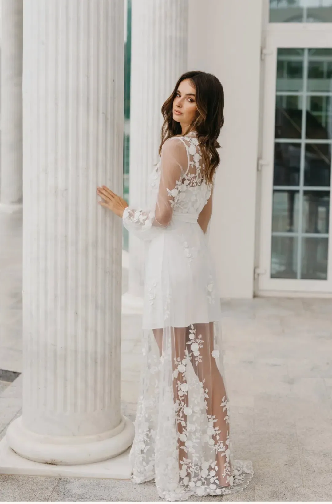 Le Rose Steffanie Beaded Floral Lace Maxi Bridal Robe -includes Slip for rent on The Volte - main image