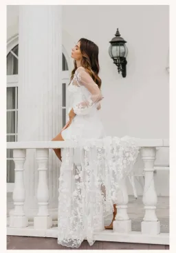 Le Rose Steffanie Beaded Floral Lace Maxi Bridal Robe -includes Slip for rent on The Volte - image 1