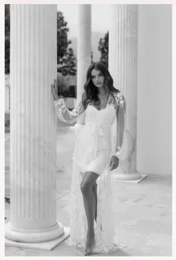 Le Rose Steffanie Beaded Floral Lace Maxi Bridal Robe -includes Slip for rent on The Volte - image 2