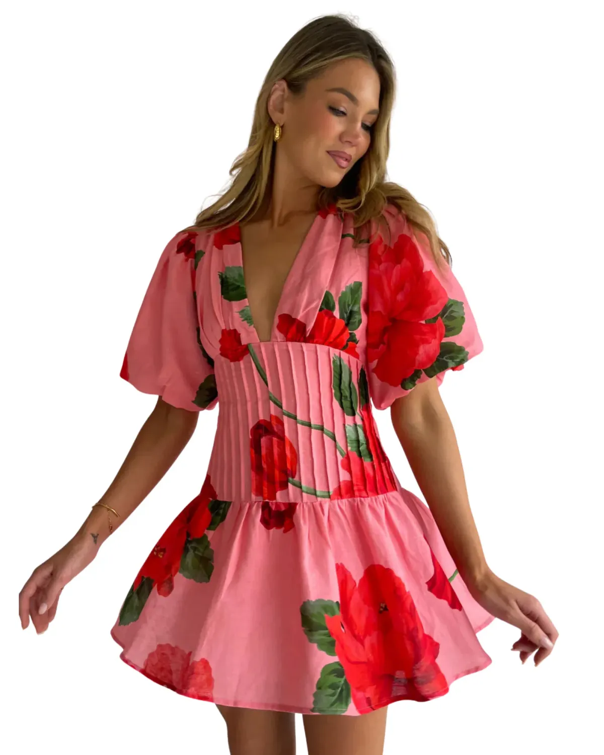 By Nicola Neve Mini Dress in Raspberry Bloom Size 10 for rent on The Volte - main image