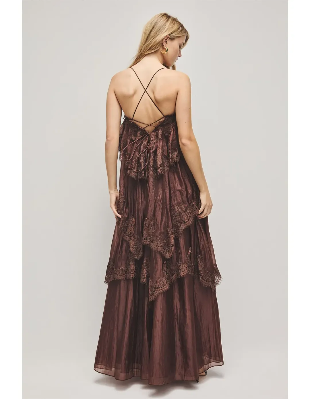 Aje Ophelia Lace Gown Brown Size 10 for rent on The Volte - main image