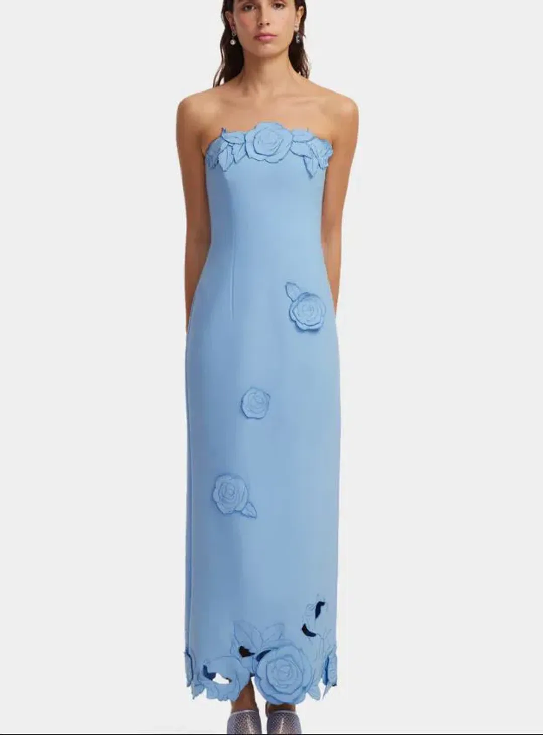 Leo Lin Applique Bustier Maxi Dress in Pastel Blue Size 8 for rent on The Volte - main image