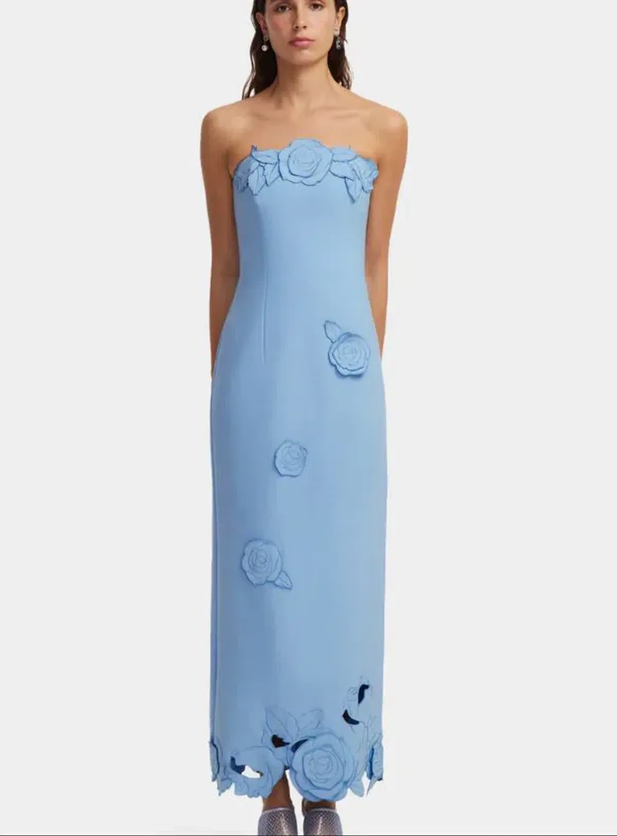 Leo Lin Applique Bustier Maxi Dress in Pastel Blue Size 8 for rent on The Volte - main image